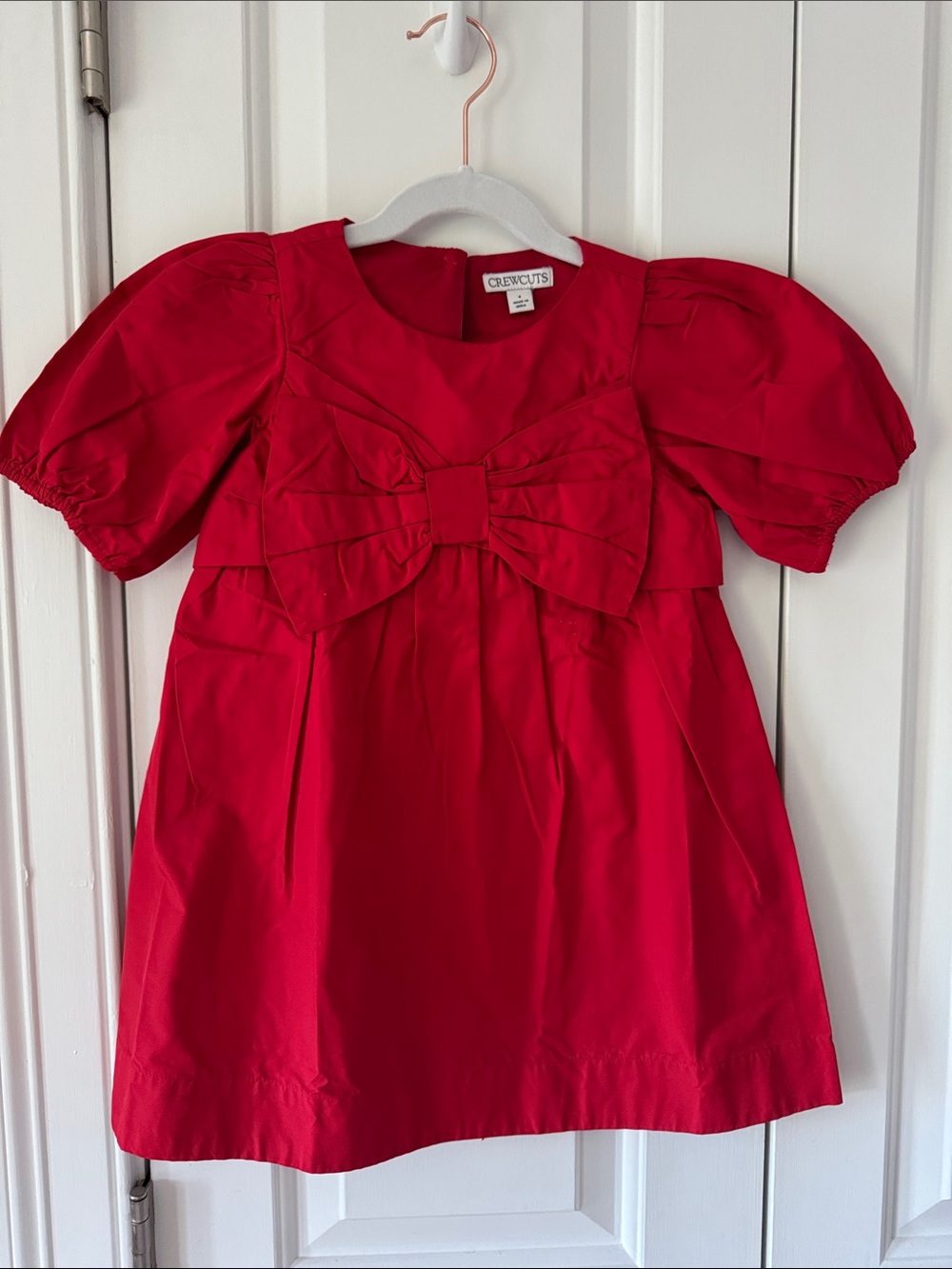 Crewcuts Red Bow-Front Puff Sleeve Dress